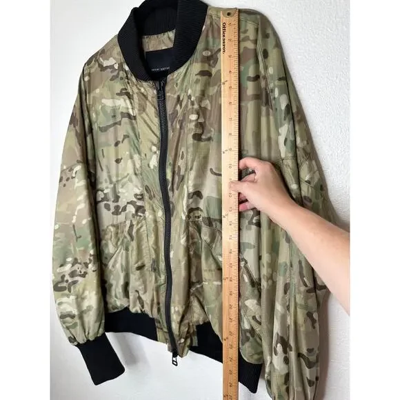 Daniel Patrick Olive Camo Front Split Zip Satin Long Sleeve Bomber Jacket M - Picture 12 of 13
